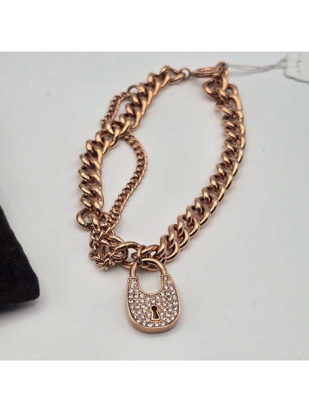 Michael Kors Rose Gold-Tone Padlock Chain Bracelet With Pave Crystals